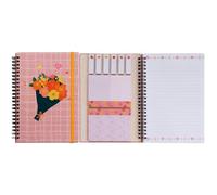 KIFZM Cahier adhésif à spirale A5, 21 x 14,5 cm, 1 unité, avec 9 blocs de notes adhésives décorées et un carnet pratique en un, motif bouquet C