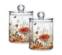 Kigai Lot de 2 bocaux hermétiques en verre transparent en forme de champignon et libellule pour stocker des bonbons, du sel, des grains de café, avec couvercle, faciles à utiliser