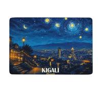 Kigali Rwanda Starry Night Cityscape Tapis à Poils Courts 150 x 100 cm | Ambiance cocooning : Tapis de chambre, avec dos à points PVC antidérapants; près du lit ou du canapé
