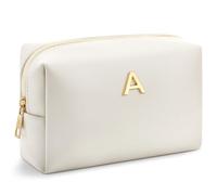 Kigeli Preppy Trousse de maquillage initiale avec patch de A à Z Petite trousse de toilette de voyage en cuir synthétique pour femme, sœur, anniversaire, demoiselle d'honneur, cadeau de Noël (A)