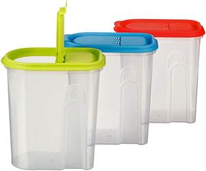 Kigima boîte verseuse pour müsli et cornflakes Grande boîte de Rangement 2 litres Lot de 3 Vert/Bleu/Rouge