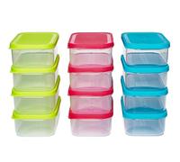 Kigima Boîtes de congélation, avec fermeture à clic, 12 x 0,5 l, multicolores, avec couvercle hermétique, boîtes de conservation transparentes, pour Mealprep et organisation, fabriquées en UE