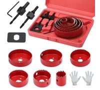 Kigniote Lot de 11 scies-cloches avec 6 lames de scie cloche (22/54/64/76/89/102 mm) mandrins, forets, plaque d'installation, clés hexagonales, gants, étui de rangement, idéal pour bois, contreplaqué