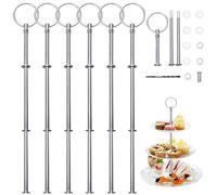 Kigniote Lot de 6 barres en métal argenté à 3 niveaux avec foret - Pour gâteaux, cupcakes, macarons, donuts, muffins et fruits (plaque non incluse) (argenté)