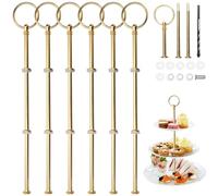 Kigniote Lot de 6 barres en métal dorées à 3 niveaux avec perceuse, pour gâteaux, cupcakes, macarons, donuts, muffins et fruits (plaque non incluse) (doré)