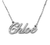 Kigu Chloe Collier Prénom Personnalisé - Collier Argenté - Chaîne Ajustable 16" - 19" - Incl Box & Bag