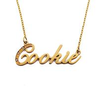 Kigu Cookie Collier Prénom Personnalisé Plaqué Or Inc Cristaux, Pendentifs Nom Dainty Personnalisés, Bijoux pour Dames, Petite Amie, Mère, Sœur, Amis Inc Sac & Boîte