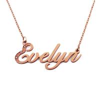 Kigu Evelyn Collier Prénom Personnalisé Plaqué Or Rose Cristaux Inc, Pendentifs Nom Dainty Personnalisés, Bijoux pour Dames, Petite Amie, Mère, Sœur, Amis Inc Sac & Boîte