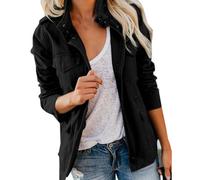 KIHFSODN Veste de Transition pour Femme Col Montant Plus de Poches Veste Utilitaire Veste D'été Légère Parka Cargo Grande Taille Veste Anorak Militaire Décontractée Toile de Coton(Black,XL)