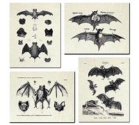 KIHOARL Lot de 4 impressions sur toile de chauve-souris - Décoration murale vintage rétro hipster gothique - Cadeau gothique effrayant - Pour maison, salon, chambre à coucher, bureau