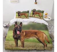 KIILA Parure de lit 1 Personne Enfant Heureux Jeune Chien de Berger Belge Malinois 3D Impression Housse de Couette 140x200 Douce Confort Microfibre Literie avec Fermeture éclair et 2 Taie d'oreiller