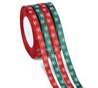 Kiiwah 100 Mètres Ruban de Noël en Satin Rubans avec Motif de Flocon de Neige pour Le Décor et d'emballage de Cadeau (Rouge et Vert)