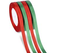 Kiiwah 100 Mètres Ruban de Satin de Noël Ruban d'emballage Cadeau de Joyeux Noël pour Cadeaux de Noël Bricolage (2 Rouges Green 2 Verts)