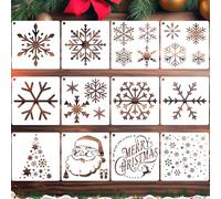 Kiiwah 12 Pièces Pochoirs de Noël flocon de neige, Pochoirs de Dessin Pochoirs de Peinture Noël, Pochoir Dessin de Noel Réutilisables, Pochoir Peinture en Plastique DIY mur porte fenêtres Décoration