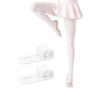 Kiiwah 2 Paires Collant de Danse Fille Classique Blanc, Collant Danse Enfants Fille en Doux Léger Anti-Rayures Tissu Velours pour Cours de Danse, Spectacle, École, Tenue Quotidienne, Fête (S/M/L/Xl)