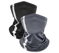 Kiiwah 2 Pièces Cache Cou Fin, Été Tour de Cou Respirant Anti-UV Echarpe Tube Snood pour Homme Femme Sport Pêche Cyclisme Randonnée (Noir, Gris)