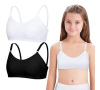 Kiiwah 2 Pièces Soutiens-Gorge Fille, Brassiere Fille avec Réglable Haut à Bretelles et Coussinets Fixes Soutiens-Gorge d'Entraînement Brassiere sans Armature Filles pour 10 à 16 Ans