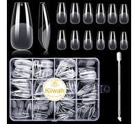 Kiiwah 240 PCS Ballerine Faux Ongles et Capsules, Kit de Capsule Pose Americaine Ongles Gel Transparent en 10 Tailles pour Studios Manucure et DIY Nail Art à Maison (Longue Cercueil)