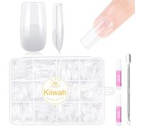 Kiiwah 240 Pièces Ballerine Faux Ongles et Capsules avec Colle, Kit Capsule Pose Americaine Ongles Gel Transparent en 12 Tailles pour Studios Manucure DIY Nail Art à Maison (Square Longue Cercueil)