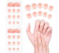 Kiiwah 48 Pièces Faux Ongles Court Gradient Rose, Carrés Ongles pour French Manucure, Acrylique Ongles avec Colle, Press On Nails Courts pour Nail Art Femmes Filles