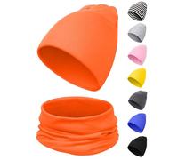 Kiiwah Ensemble Bonnet et Cache Cou pour Enfant Garçon et Fille, Super Douce Écharpe et Bonnet Bébé Tricotés de 0-36 Mois (Orange)