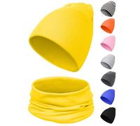 Kiiwah Ensemble Bonnet et Cache Cou pour Garçon et Fille, Super Douce Echarpe Bébé Tricotée pour 0-36 Mois (Jaune)