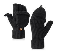 Kiiwah Handschuhe Fingerlos mit Kappe für Damen und Herren, Thermo Klappfäustlinge Handschuhe Ohne Fingerkuppen Damenhandschuhe Winter Wandelbare Fausthandschuhe für Touchscreen Fotografie Sport