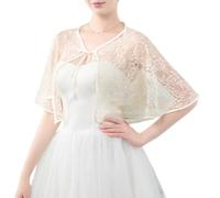 KIJSKKOPO Cape Châle Légère en Dentelle Florale Transparente À Nouer sur Le Devant, Idéale pour L'Été, Les Cocktails, Les Soirées Et Les Mariages (Beige).