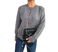 KIJSKKOPO Cardigan Court en Tricot Beige pour Femme, Col Ras du Cou, Veste Pull en Tricot Simple Boutonnage Colorée, Élégant pour L'Automne Et l'hiver, Manteau Chaud Et Fin, Haut en Tricot À Man
