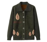 KIJSKKOPO Cardigan Femme Chic Et Elegant,Cardigan Tricoté pour Personnes Âgées, Pulls Doublés en Polaire, Revers Marron, Manches Longues, Bouton, Manteau en Tricot Jacquard avec Poche, Veste Cha