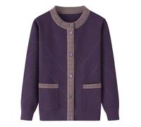 KIJSKKOPO Cardigan Femme,Pulls Cardigan Tricotés pour Personnes Âgées Et D'Âge Moyen, Manteau en Tricot À Rayures Boutonnées À Manches Longues Violet Tops avec Poche Veste Ample Et Chaude pou
