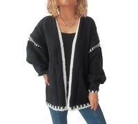 KIJSKKOPO Cardigan Tricoté pour Femmes, Pull Ouvert À Manches Longues, Veste en Tricot Colorblock Noire, Automne Hiver, Vêtements D'Extérieur Décontractés, Amples Et Chauds, Hauts Tricot À Ma