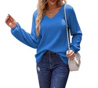 KIJSKKOPO Chemisier À Rayures Torsadées Et Col en V pour Femme, Tunique Kaki À Manches Longues, Pull Over, Coupe Slim Décontractée, Idéal pour Le Travail Au Quotidien Ou Au Bureau, Bleu L