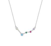 KIJSKKOPO Collier Astrologique En Argent Sterling 925, Plaqué Or Blanc Incrusté Zircons Ronds Colorés, Pendentif 12 Constellations, Collier Ras Du Cou Réglable, Bijoux Cadeaux pour Femmes Fille