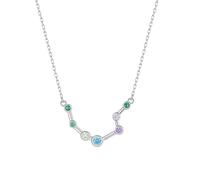 KIJSKKOPO Collier Astrologique En Argent Sterling 925, Plaqué Or Blanc Incrusté Zircons Ronds Colorés, Pendentif 12 Constellations, Collier Ras Du Cou Réglable, Bijoux Cadeaux pour Femmes Et Fi
