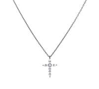KIJSKKOPO Collier Croix En Argent Sterling 925 Plaqué Or Blanc, Pendentif Crucifix Incrusté Zircons Transparents, Collier Réglable pour Clavicule, Bijoux Foi, Cadeaux pour Mariée, Maman, Épou