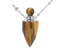 KIJSKKOPO Collier De Parfum En Forme De Cône En Pierre Naturelle, Flacon À Facettes, Pendentif Diffuseur D'Huiles Essentielles, Reiki, Aventurine, Chakras, Énergie Cristalline, Collier De Pierres
