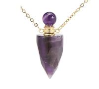 KIJSKKOPO Collier De Parfum En Forme De Cône En Pierre Naturelle, Flacon À Facettes, Pendentif En Or, Reiki, Quartz Rose, Chakras, Diffuseur D'Huiles Essentielles, Cristal Énergétique, Collier D