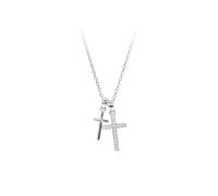 KIJSKKOPO Collier Double Croix En Argent Sterling 925 Plaqué Or Blanc Avec Pendentif Crucifix, Zircon Incrusté, Collier De Clavicule Réglable, Bijoux Foi, Cadeaux pour Maman, Épouse, Petite Ami