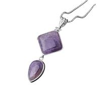 KIJSKKOPO Collier En Argent Avec Pendentif En Pierre Naturelle En Forme De Goutte D'Eau, Turquoise Reiki, Double Couche, Énergie, Cristal, Pierre Précieuse, Cadeau Élégant pour Femme Et Mam