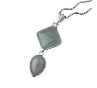 KIJSKKOPO Collier En Argent Avec Pendentif En Pierre Naturelle En Forme De Goutte D'Eau, Turquoise Reiki, Double Couche, Énergie, Cristal, Pierre Précieuse, Cadeau Élégant pour Femme Et Mam