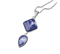 KIJSKKOPO Collier En Argent Avec Pendentif En Pierre Naturelle En Forme De Goutte D'Eau, Turquoise Reiki, Double Couche, Énergie, Cristal, Pierre Précieuse, Cadeau Élégant pour Femme Et Mam