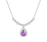 KIJSKKOPO Collier En Argent Sterling 925 En Forme De Larme, Pendentif En Forme De Goutte D'Eau Creuse, Zircon Violet Taillé, Pierre Naissance, Collier Ras Du Cou Réglable, Bijoux, Cadeau Mari