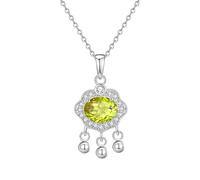 KIJSKKOPO Collier En Argent Sterling 925, Pendentif En Pierre Naissance Ovale Incrusté De Cadenas Paix Chinois Traditionnel, Collier Ras Du Cou Réglable, Bijoux, Cadeau D'Anniversaire, Vert Olive