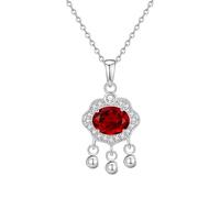 KIJSKKOPO Collier En Argent Sterling 925, Pendentif En Pierre Naissance Ovale Incrusté De Cadenas Paix Chinois Traditionnel, Collier Ras Du Cou Réglable, Bijoux, Cadeau D'Anniversaire, Rouge