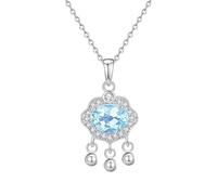 KIJSKKOPO Collier En Argent Sterling 925, Pendentif En Pierre Naissance Ovale Incrusté De Cadenas Paix Chinois Traditionnel, Collier Ras Du Cou Réglable, Bijoux, Cadeau D'Anniversaire, Bleu
