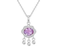KIJSKKOPO Collier En Argent Sterling 925, Pendentif En Pierre Naissance Ovale Incrusté De Cadenas Paix Chinois Traditionnel, Collier Ras Du Cou Réglable, Bijoux, Cadeau D'Anniversaire, Violet