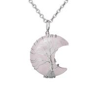 KIJSKKOPO Collier En Pierre De Croissant De Lune, Reiki Naturel Améthyste Arbre De Vie Fil Enroulé Énergie Pierre Précieuse Chakras Cristal Pendentif Collier Bijoux Cadeau pour Femmes Hommes Ado