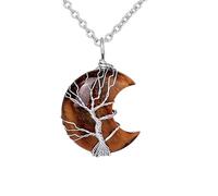 KIJSKKOPO Collier En Pierre De Croissant De Lune, Reiki Naturel Améthyste Arbre De Vie Fil Enroulé Énergie Pierre Précieuse Chakras Cristal Pendentif Collier Bijoux Cadeau pour Femmes Hommes Ado