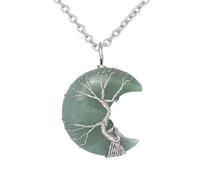 KIJSKKOPO Collier En Pierre De Croissant De Lune, Reiki Naturel Améthyste Arbre De Vie Fil Enroulé Énergie Pierre Précieuse Chakras Cristal Pendentif Collier Bijoux Cadeau pour Femmes Hommes Ado